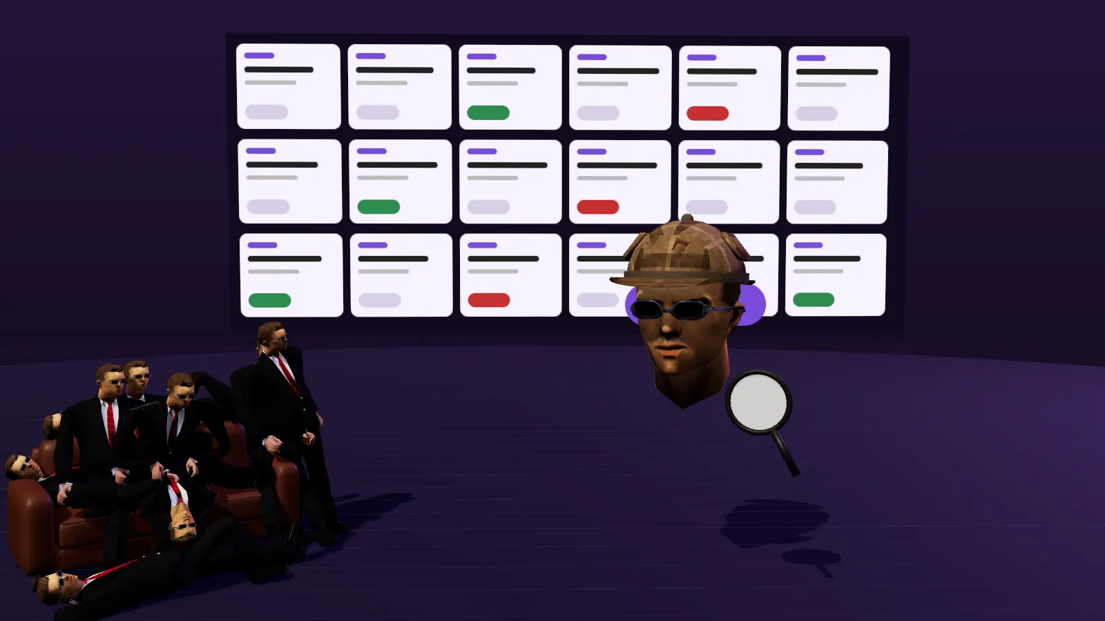 A search agent scanning a wall of vacancies