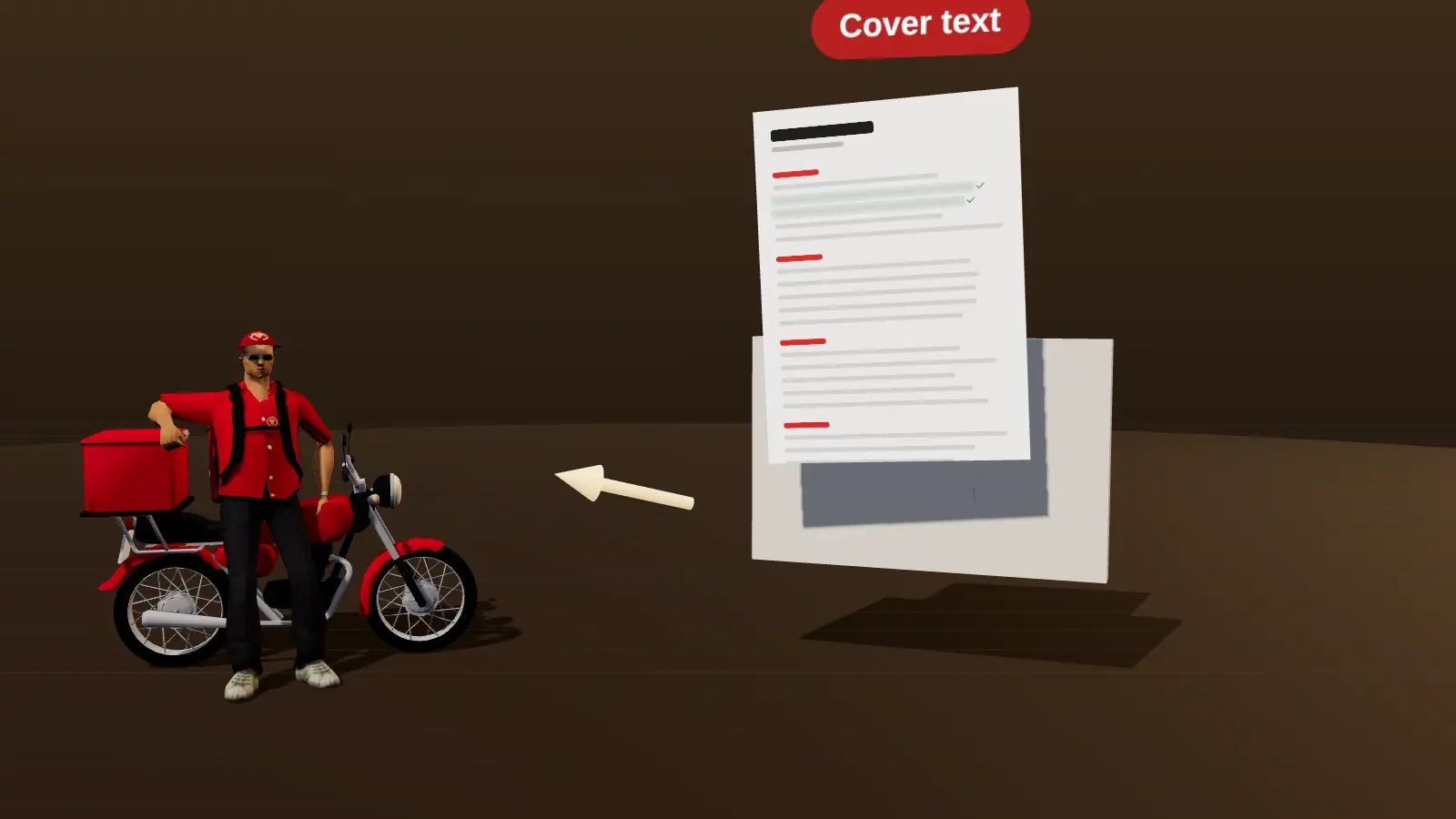 A courier delivering a cover letter next to a resume
