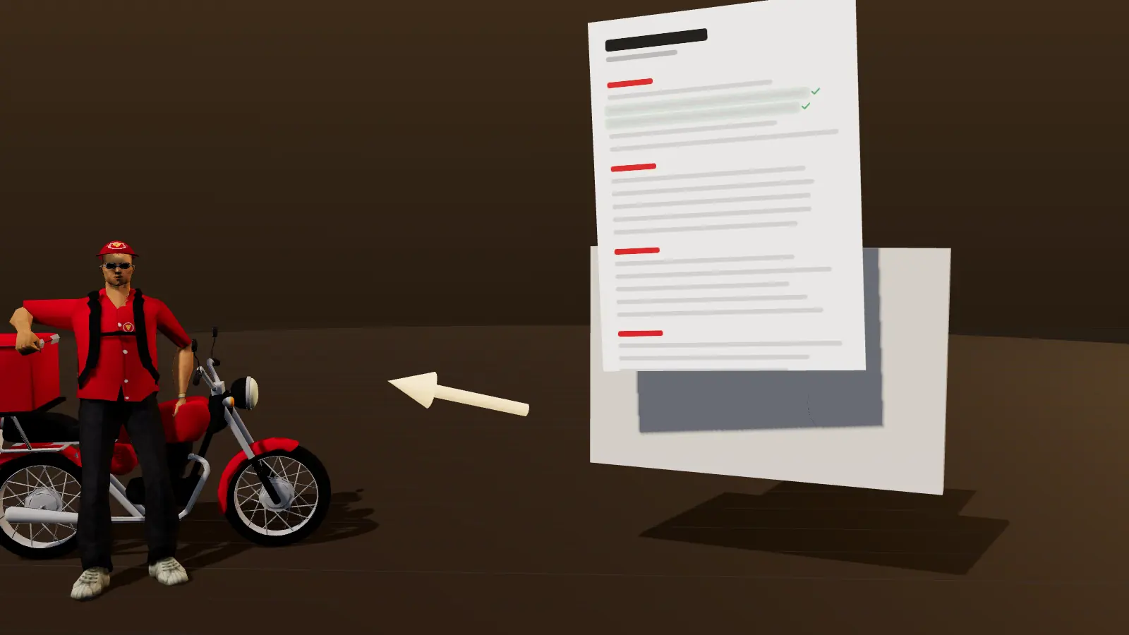 A courier next to an envelope and a letter