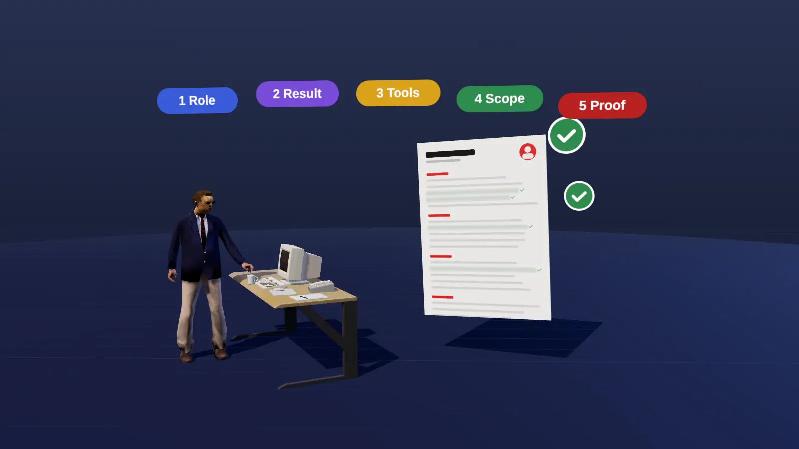 A developer assembling a resume with code-themed blocks