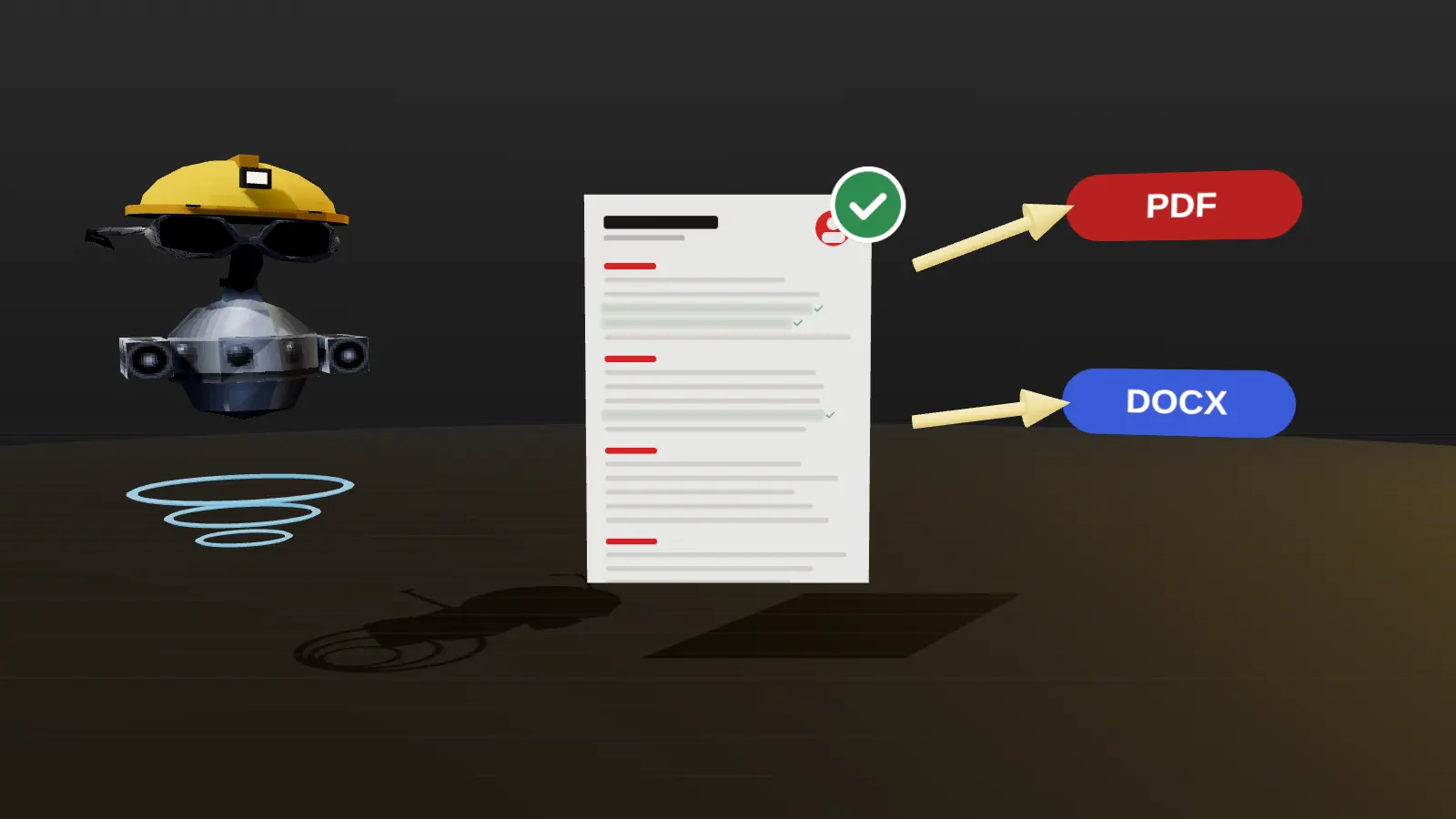 A document flying into a folder labelled PDF and DOCX