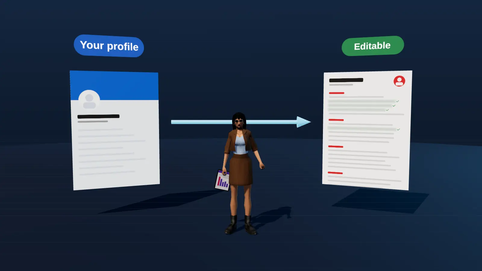 Картка профілю у стилі LinkedIn перетворюється на чисту сторінку резюме